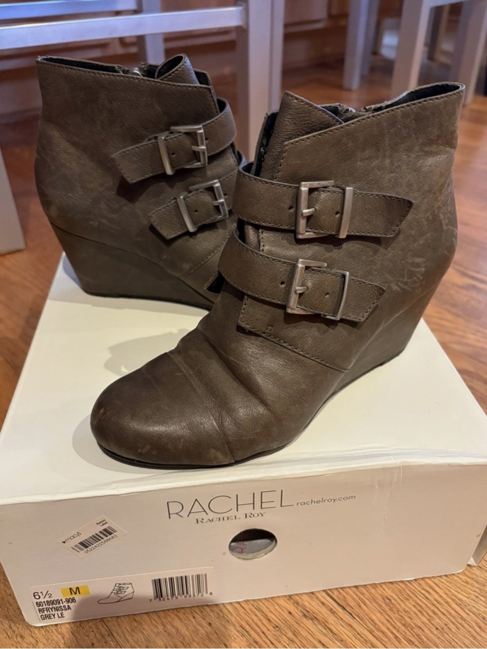 Rachel Roy Size 6.5 M NISSA Grey Leather Wedge Boots Women’s Shoes 60189091-906